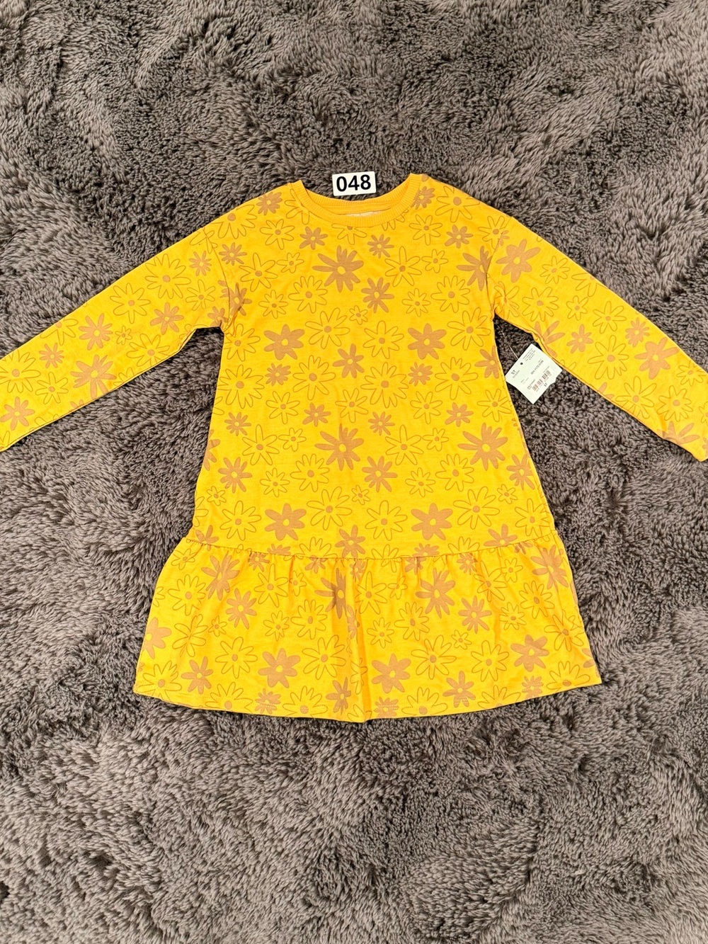 okie dokie Yellow Floral Knit Long-Sleeve Ruffle-Hem Dress